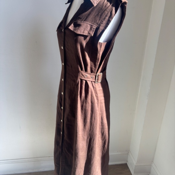 Zara Linen Sleeveless Brown Midi Dress Size XS - Picture 2 of 3
